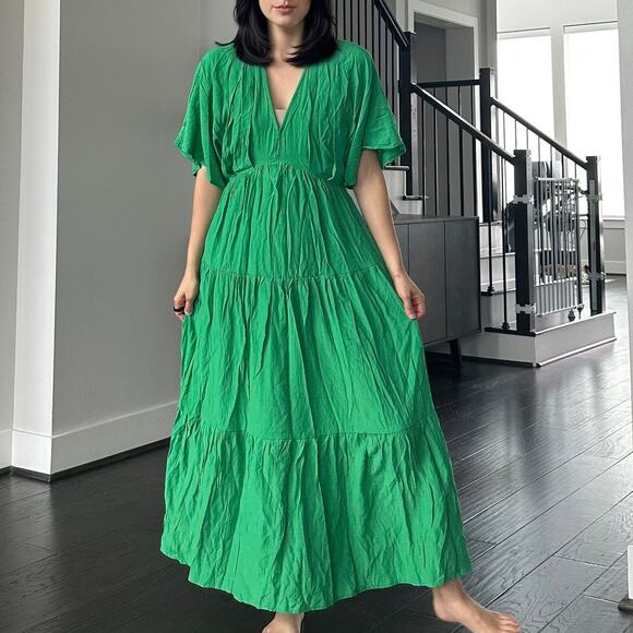 Entro Green Maxi Tiered Dress Size Medium - Picture 1 of 7